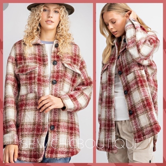 Plaid Print Brushed Wool Theme Shacket - Picture 4 of 6